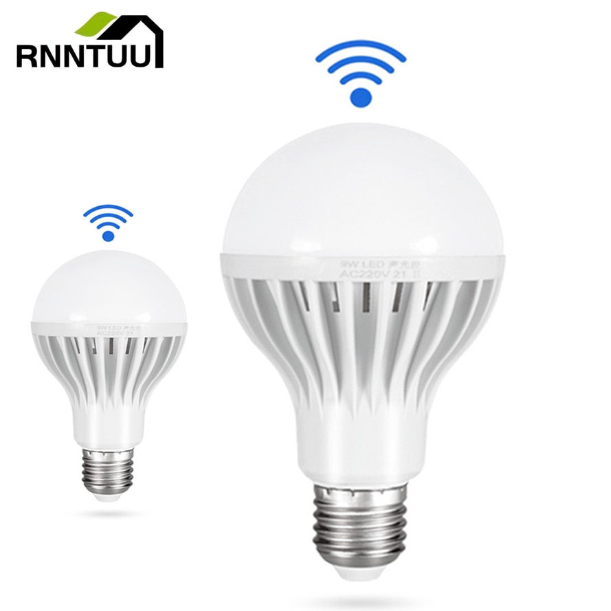 RnnTuu-스마트 사운드 센서 LED 전구 E27 3W 5W 7W 9W 12W, 인덕션 램프 AC 220V, 계단 복도 조명